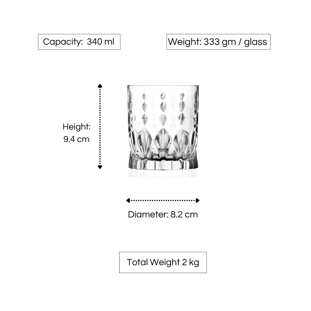 RCR Marilyn DOF Crystal Whiskey Glasses, 340ml, Set of 6