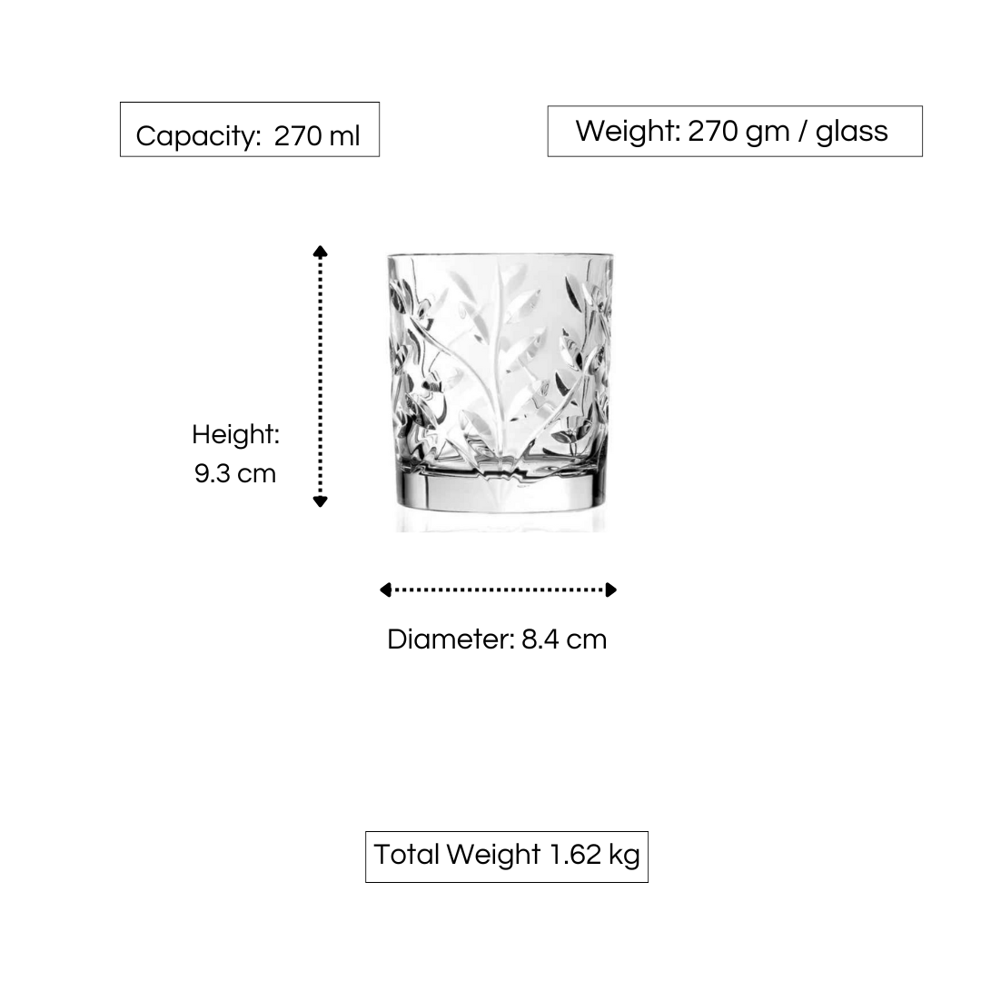 RCR Laurus DOF Crystal Whiskey Glasses, 270ml, Set of 6