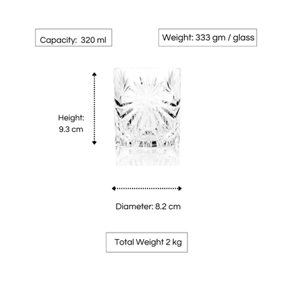 RCR Oasis DOF Crystal Whiskey Glasses, 340ml, Set of 6