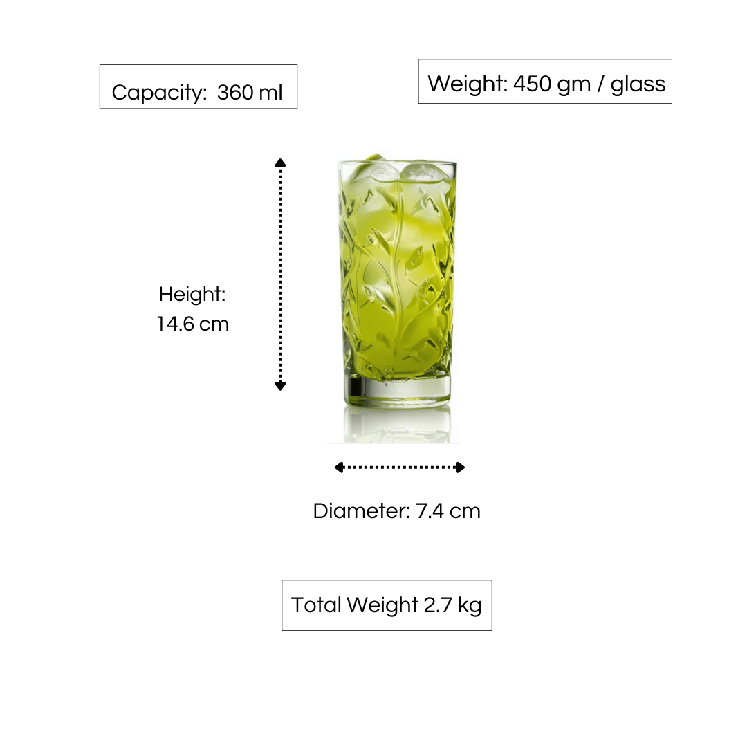 RCR Laurus Highball Tumbler Glass, 360ml, Set of 6