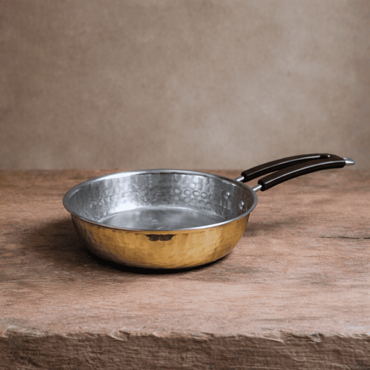 Tamira Pure Brass Frying Pan With Insulated Handle, Small, 18cm