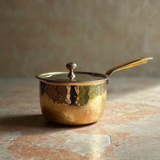 Tamira Pure Brass Saucepan With Brass Handle & Lid. 1.1 Litre