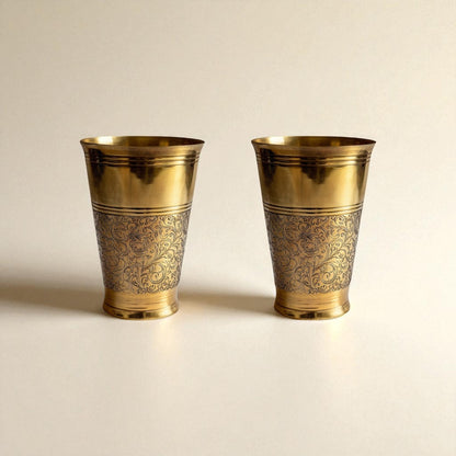 The Ice Etched Brass Glass Set of 2, 300ml