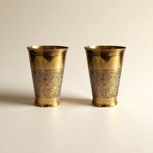 The Ice Etched Brass Glass Set of 2, 300ml