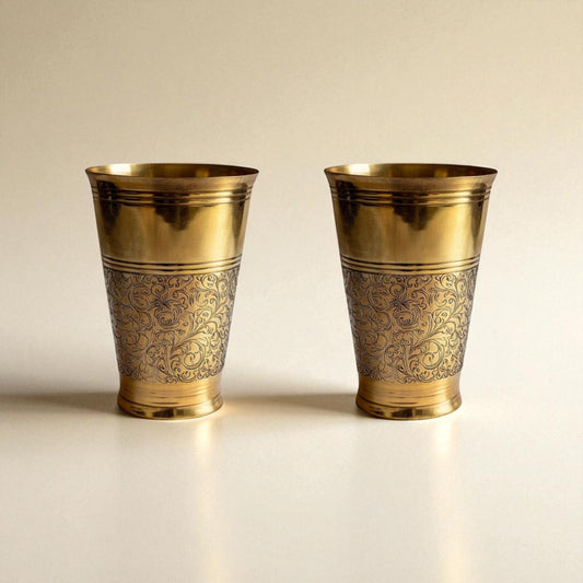 The Ice Etched Brass Glass Set of 2, 400ml