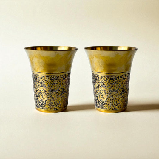 The Heritage Etched Brass Glass Set of 2, 300ml