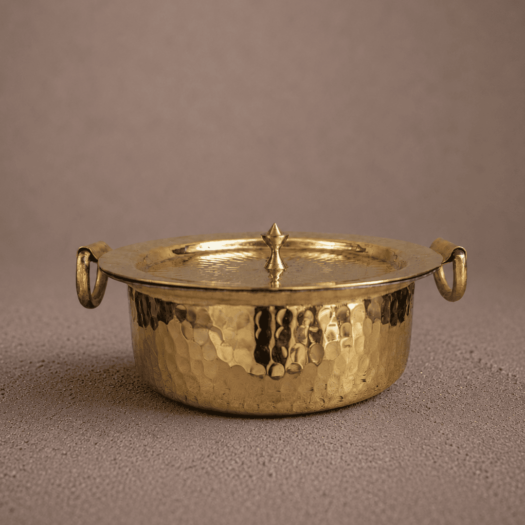 Tamira Pure Brass Flat Bottom Lagan With Lid, 3L