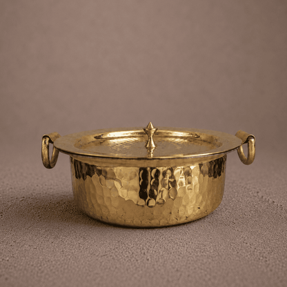 Tamira Pure Brass Flat Bottom Lagan With Lid, 3L