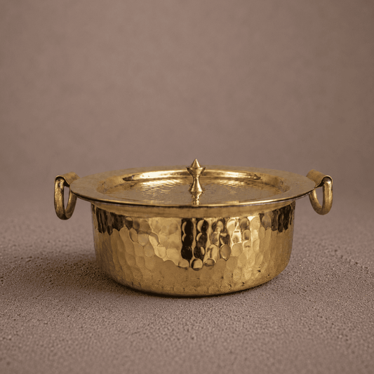 Tamira Pure Brass Flat Bottom Lagan With Lid, 3L