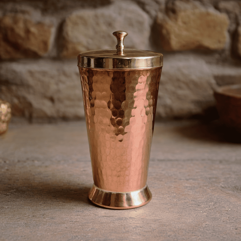 Tamira Pure Copper Hammerred Lassi Glass, 380ml