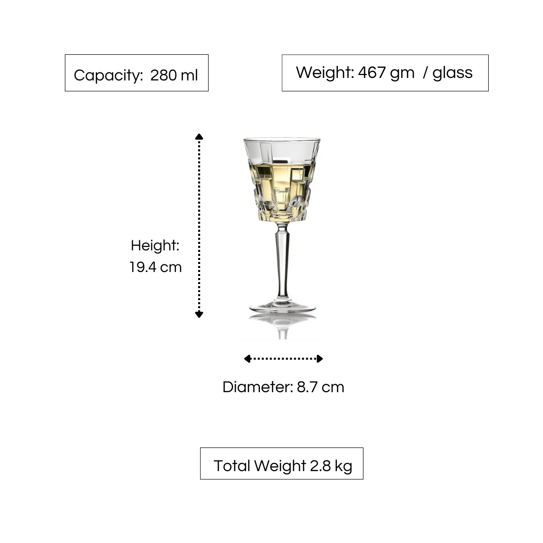 RCR Etna Crystal Wine Goblet Glasses , 280 ml, Set of 6