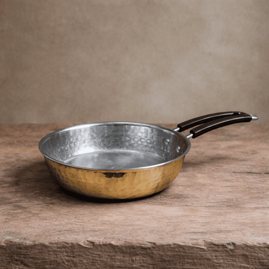 Tamira Pure Brass Frying Pan With Insulated Handle, Medium, 20cm