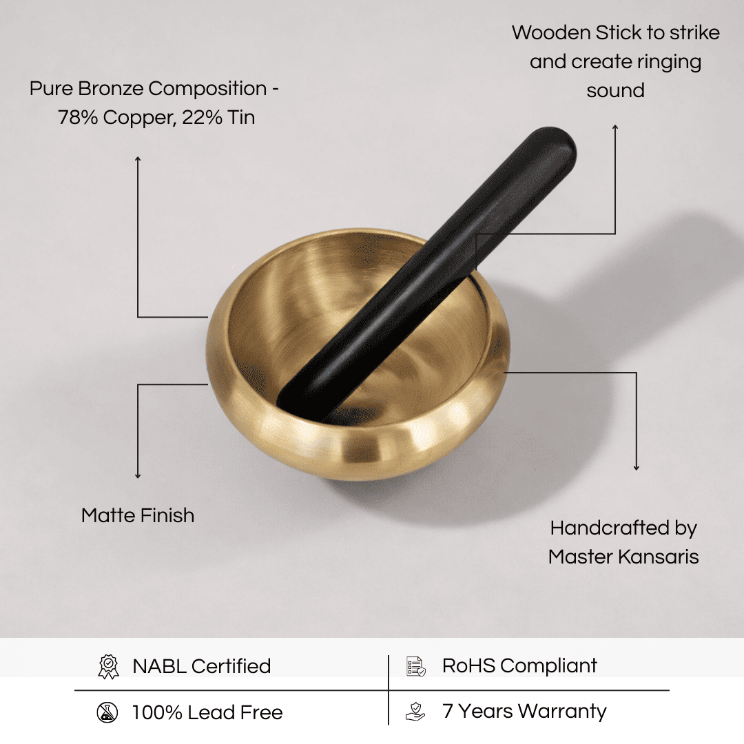 Pure Kansa Meditation Bowl / Om Bowl with Wooden Stick, Gift Box, Large