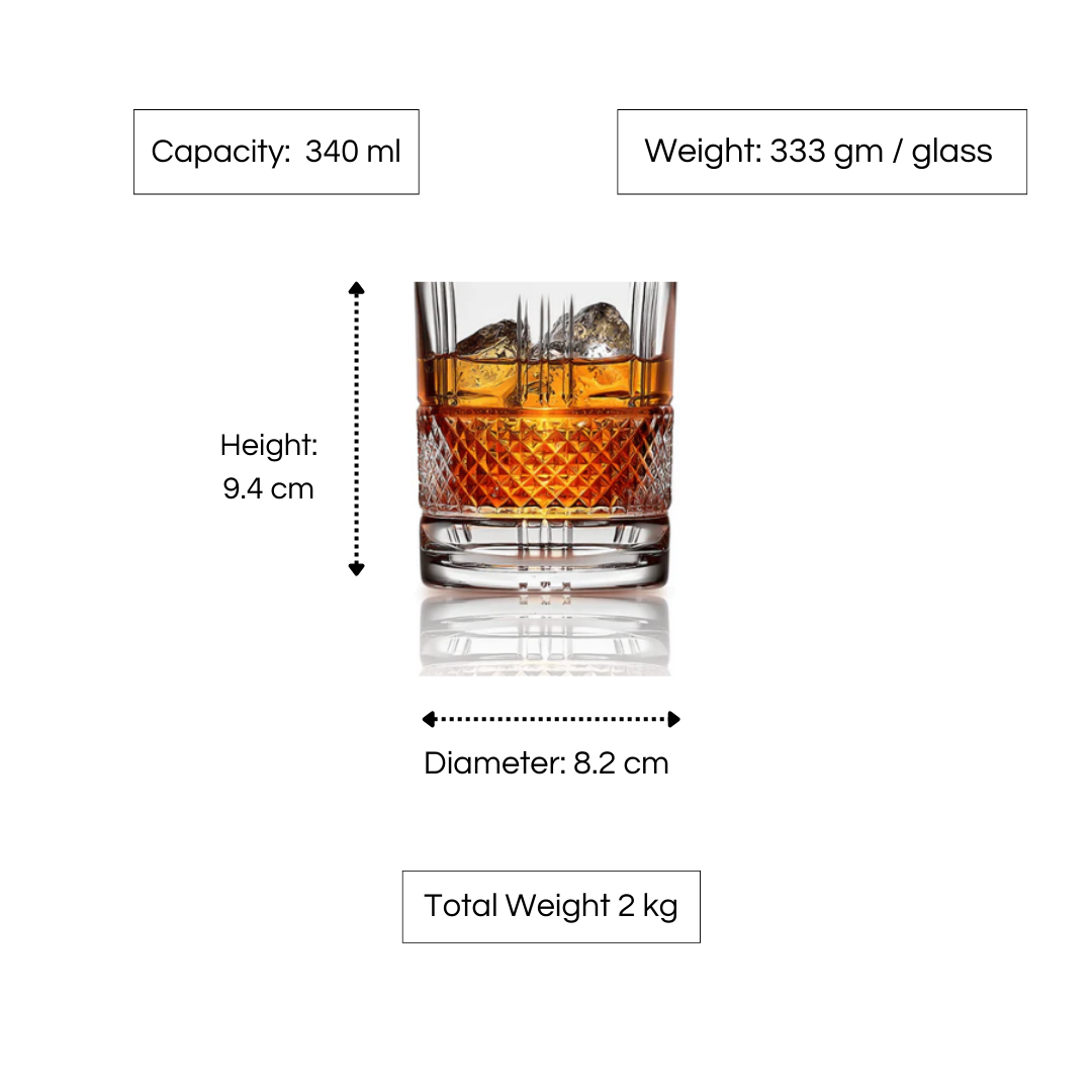 RCR Brillante DOF Crystal Whiskey Glasses, 335ml, Set of 6