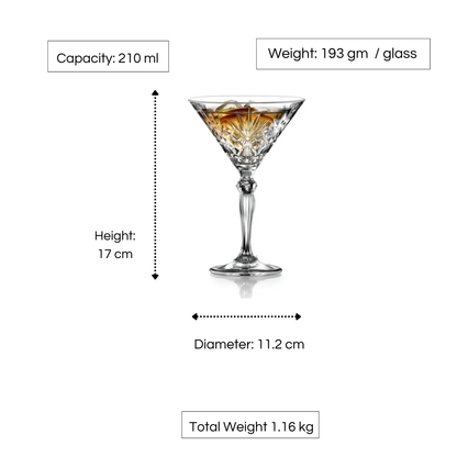 RCR Melodia Cocktail Martini Glass, 210 ml, Set of 6