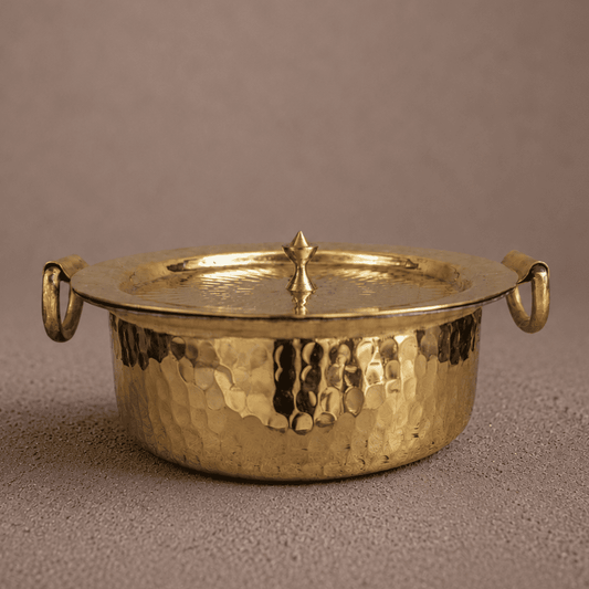 Tamira Pure Brass Flat Bottom Lagan With Lid, 3.5L