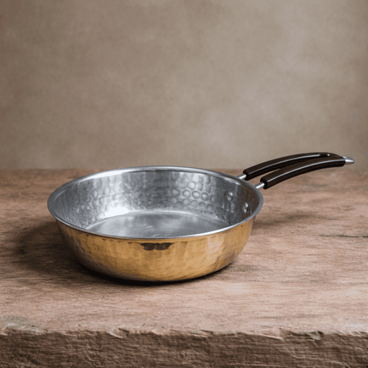 Tamira Pure Brass Frying Pan With Insulated Handle, Large, 22cm