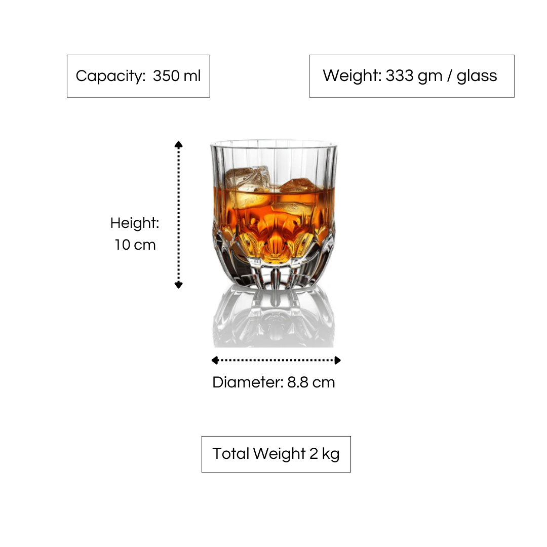 RCR Adagio DOF Crystal Whiskey Glasses, 350ml, Set of 6