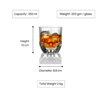RCR Adagio DOF Crystal Whiskey Glasses, 350ml, Set of 6