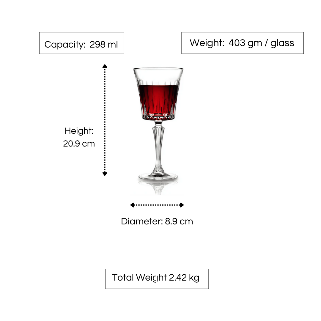 RCR Timeless Red Wine Glasses Set of 6, 298 ml