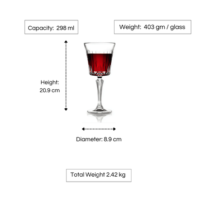 RCR Timeless Red Wine Glasses Set of 6, 298 ml