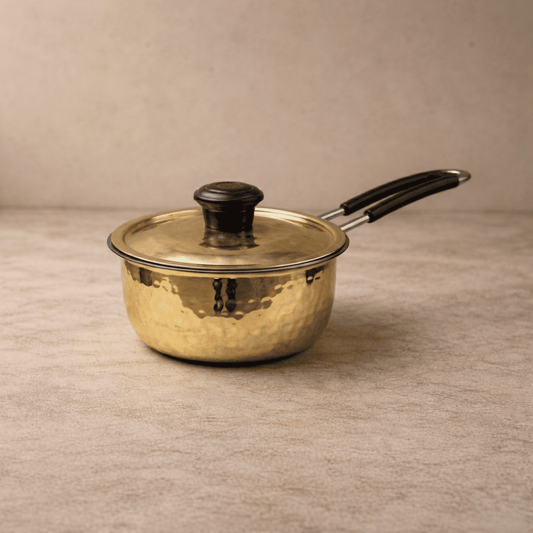Tamira Pure Brass Saucepan With Insulated Handle & Lid, 1 litre