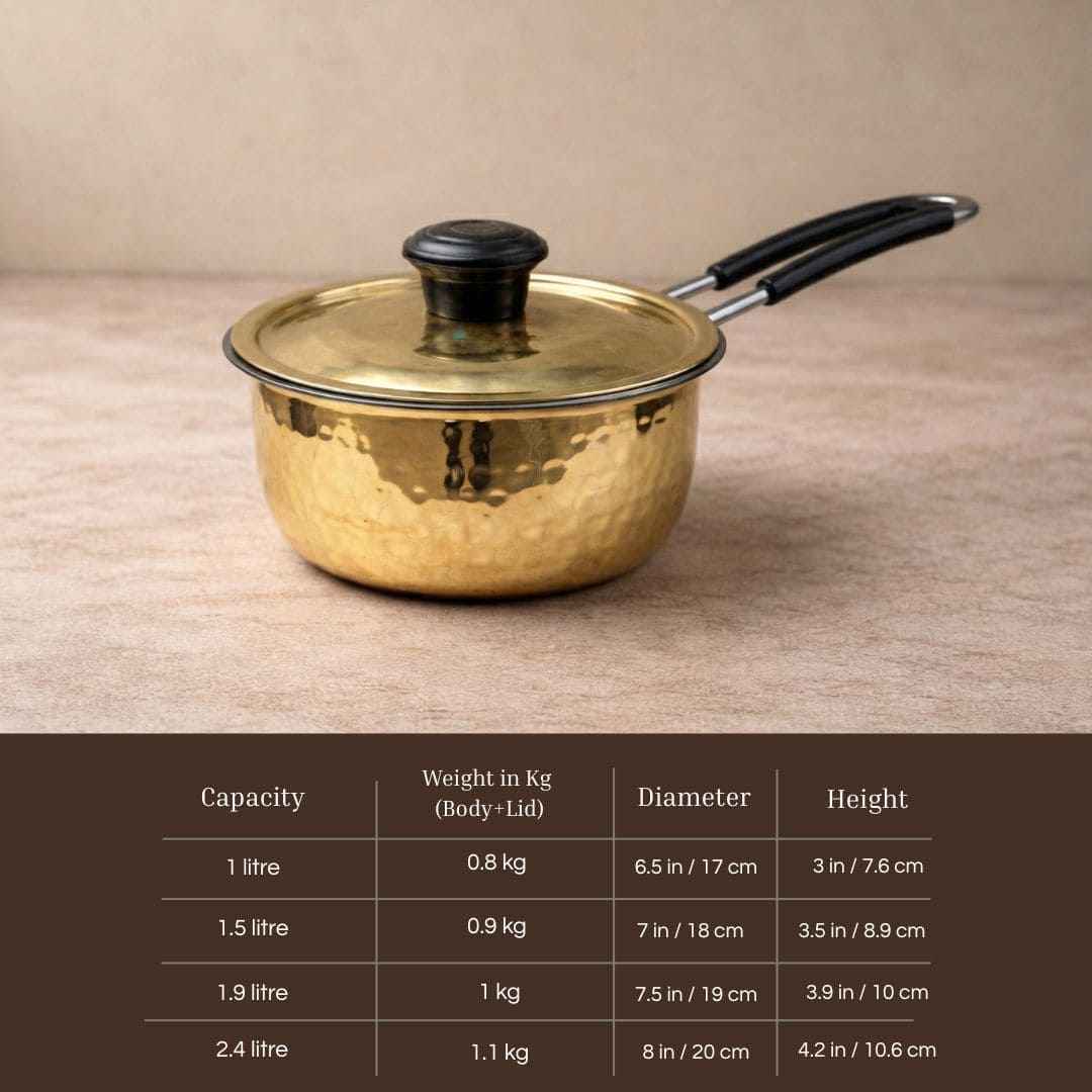 Tamira Pure Brass Saucepan With Insulated Handle & Lid, 2.4 litre