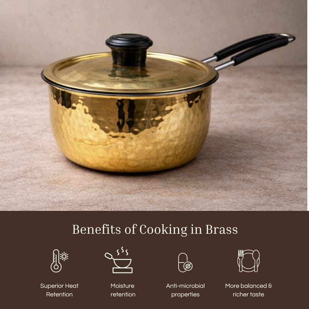 Tamira Pure Brass Saucepan With Insulated Handle & Lid, 2.4 litre