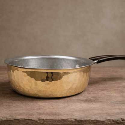 Tamira Pure Brass Frying Pan With Insulated Handle, Large, 22cm