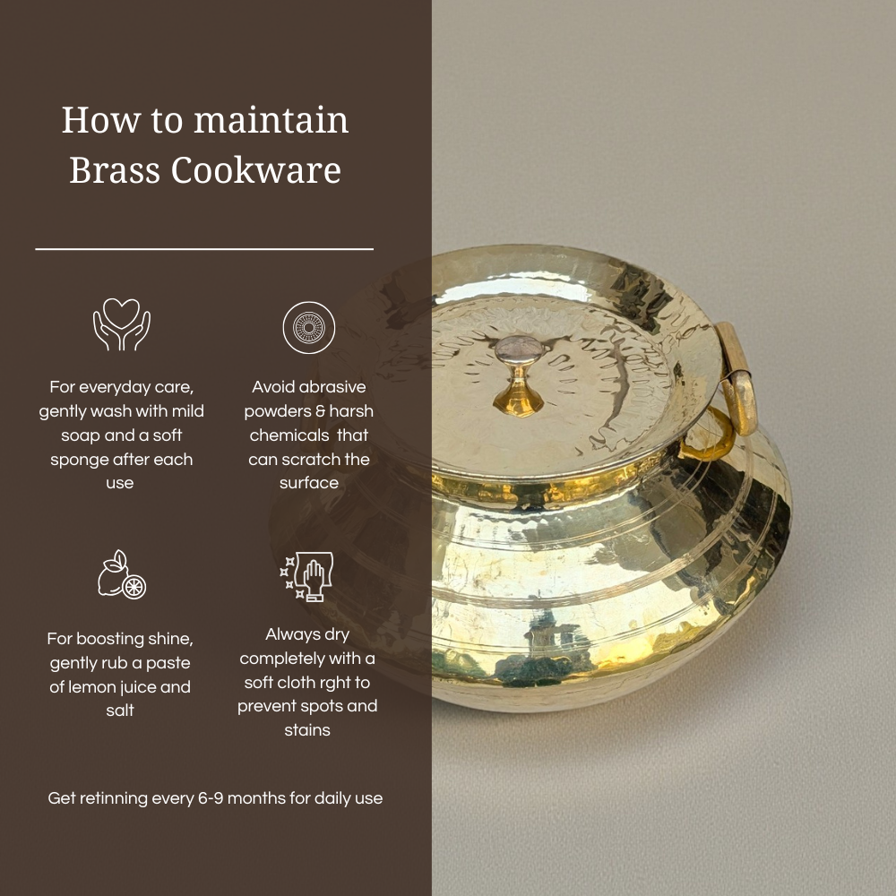 Tamira Pure Brass Degchi Patili with Lid, 3.4 Litre