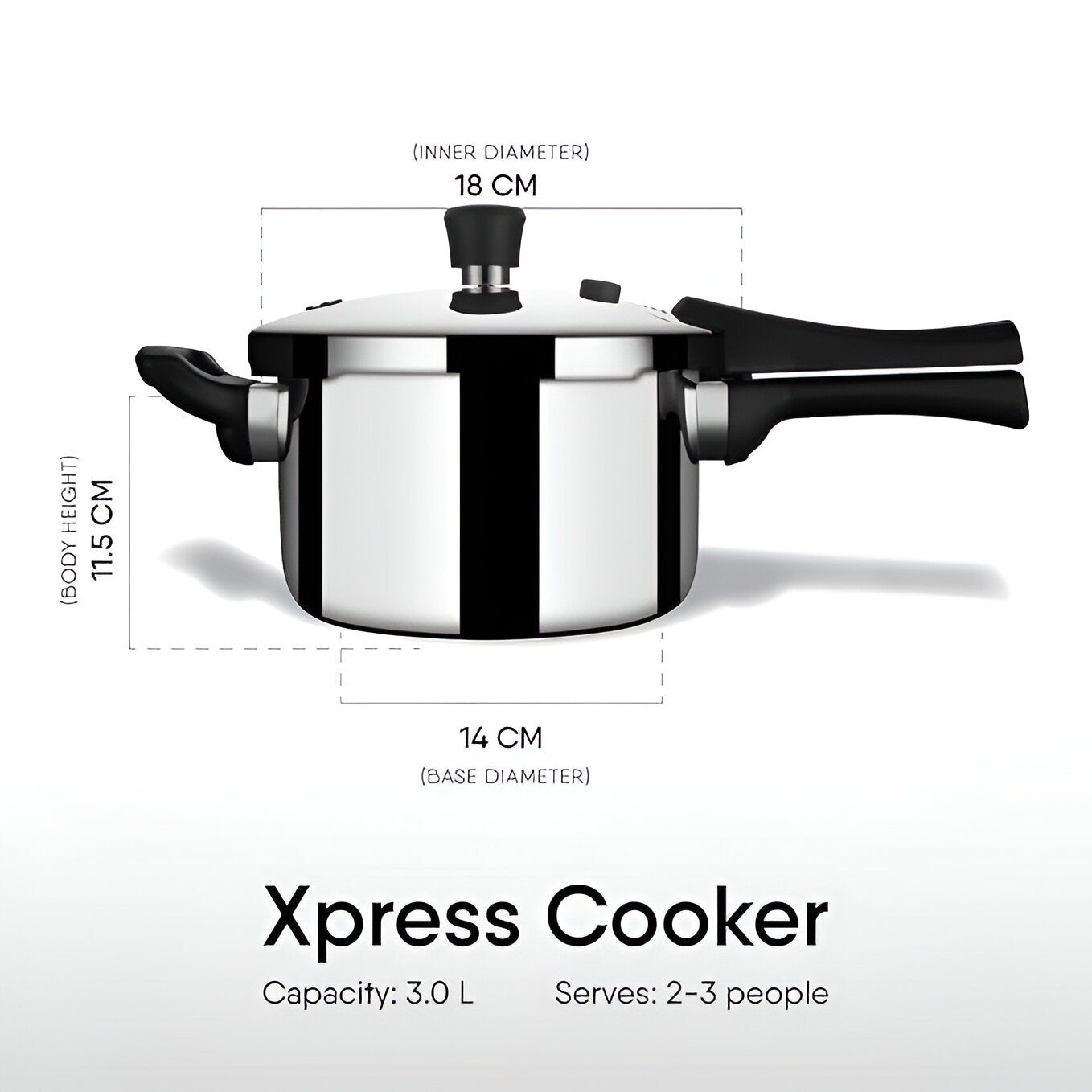 Stahl Xpress Triply Pressure Cooker 3 liter Tall with 2-3 people serving capacity and sleek design