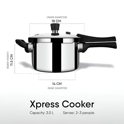 Stahl Xpress Triply Pressure Cooker 3 liter Tall with 2-3 people serving capacity and sleek design