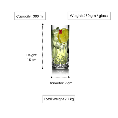 RCR Opera Highball Tumbler Glass, 350ml, Set of 6
