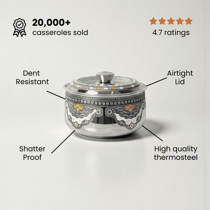 Antique Stainless Steel Roti Pot, Casserole, 850ml