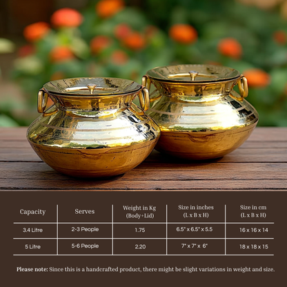 Tamira Pure Brass Degchi Patili with Lid, 3.4 Litre