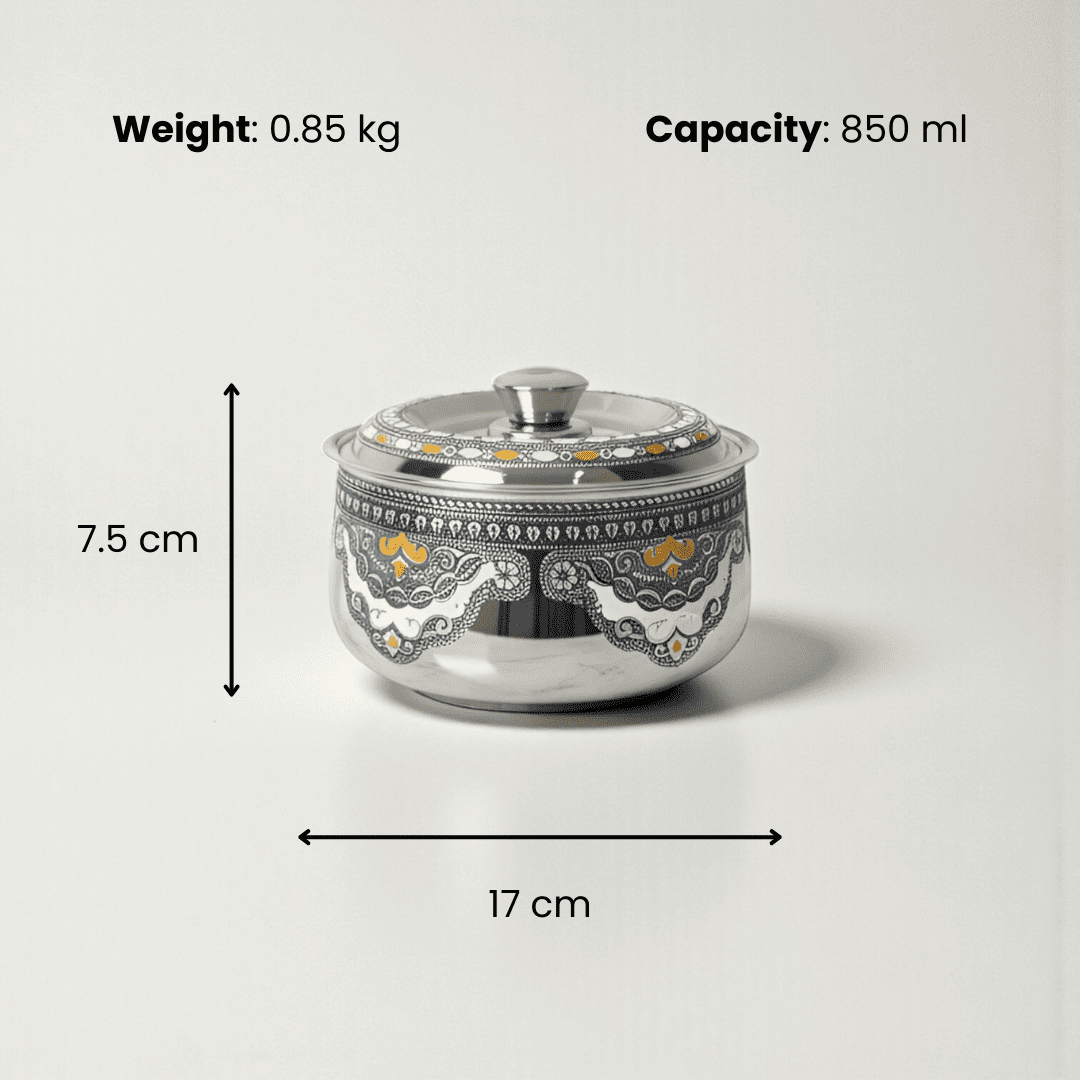 Antique Stainless Steel Roti Pot, Casserole, 850ml