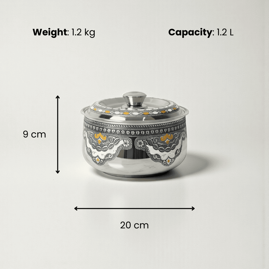 Antique Stainless Steel Roti Pot, Casserole, 1200ml