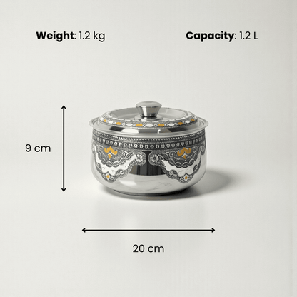 Antique Stainless Steel Roti Pot, Casserole, 1200ml