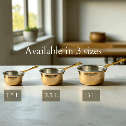 Brass SaucePan, Hammered Finish, 2.5 Litre
