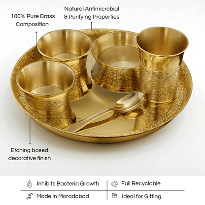 Heritage Pure Brass Dinner Set with Thali, 6 pcs