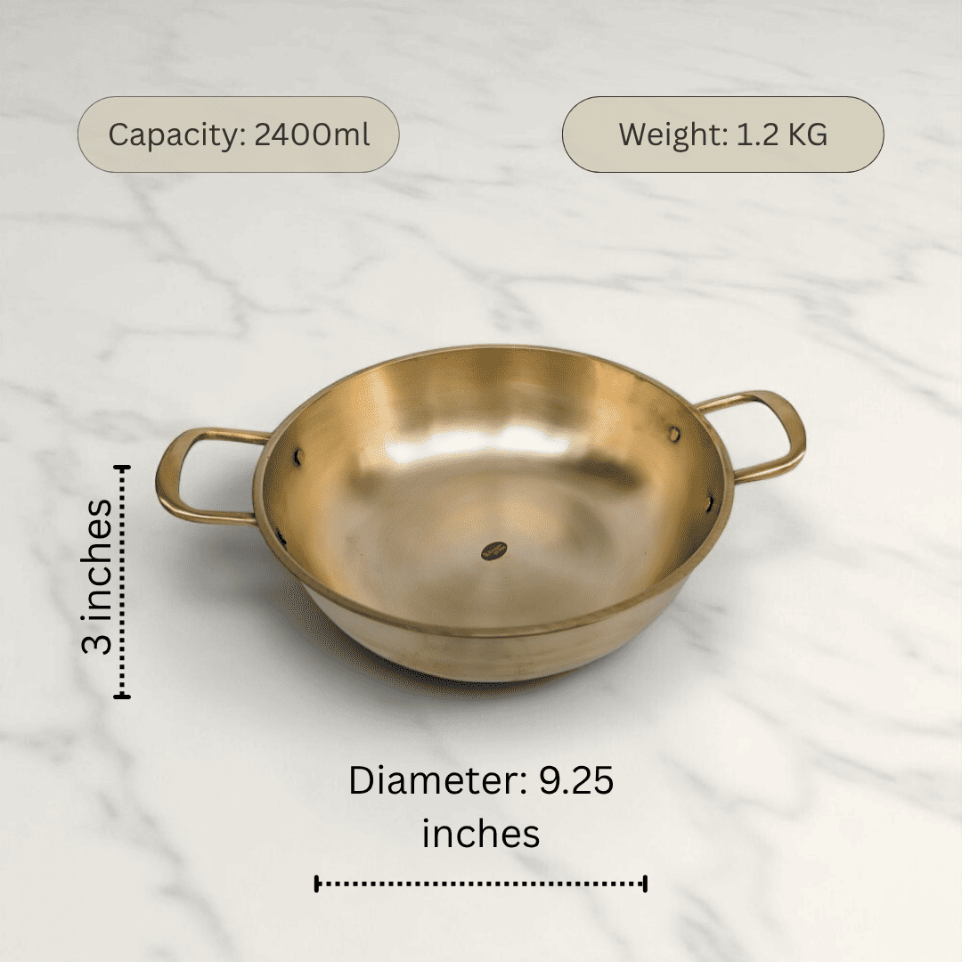 Kansa kadai with broad handles, 2.4 litres
