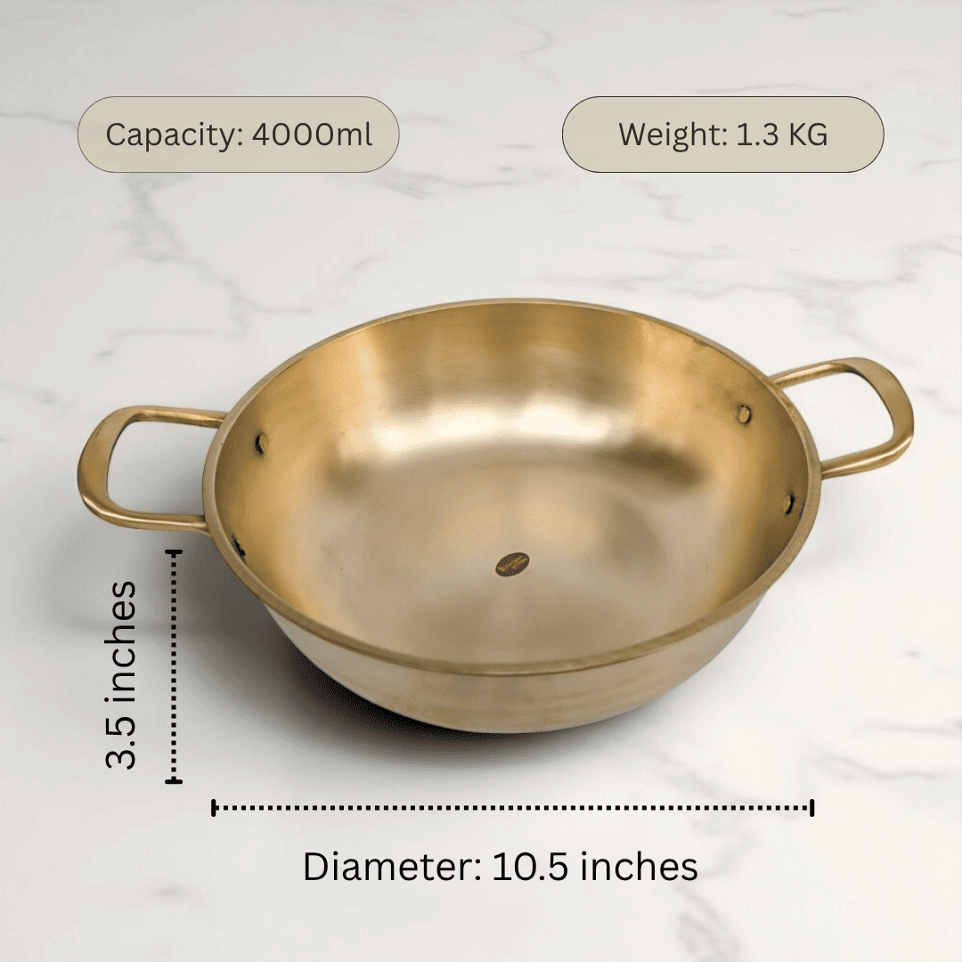 Kansa kadai with broad handles, 4 litres