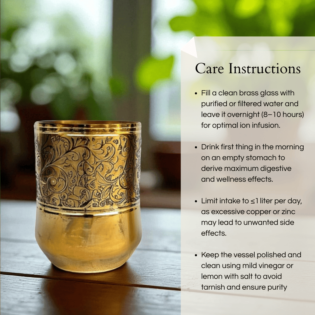 The Elephant Etched Brass Glass Set of 2, 300ml