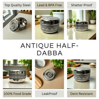 Mirror Antique Stainless Steel Half Dabba Key Features of the dabba