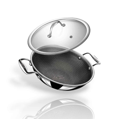Stahl Artisan Hybrid Triply Non-Stick Kadhai with Lid, 26cm, 3.3 liters
