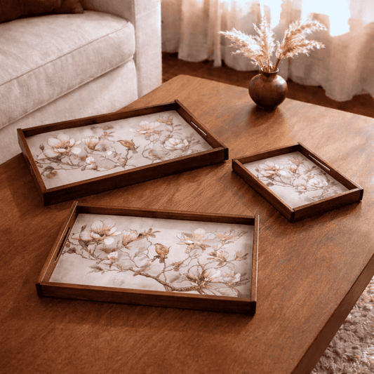 Magnolia Perch Wooden Serving Tray, Set of 3, Premium Teak Wood