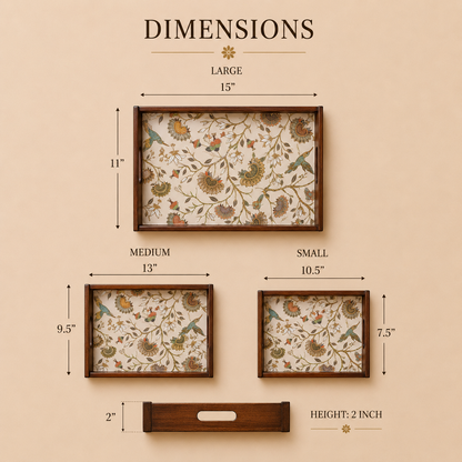 Gardenia Wooden Serving Tray, Set of 3, Premium Teak Wood