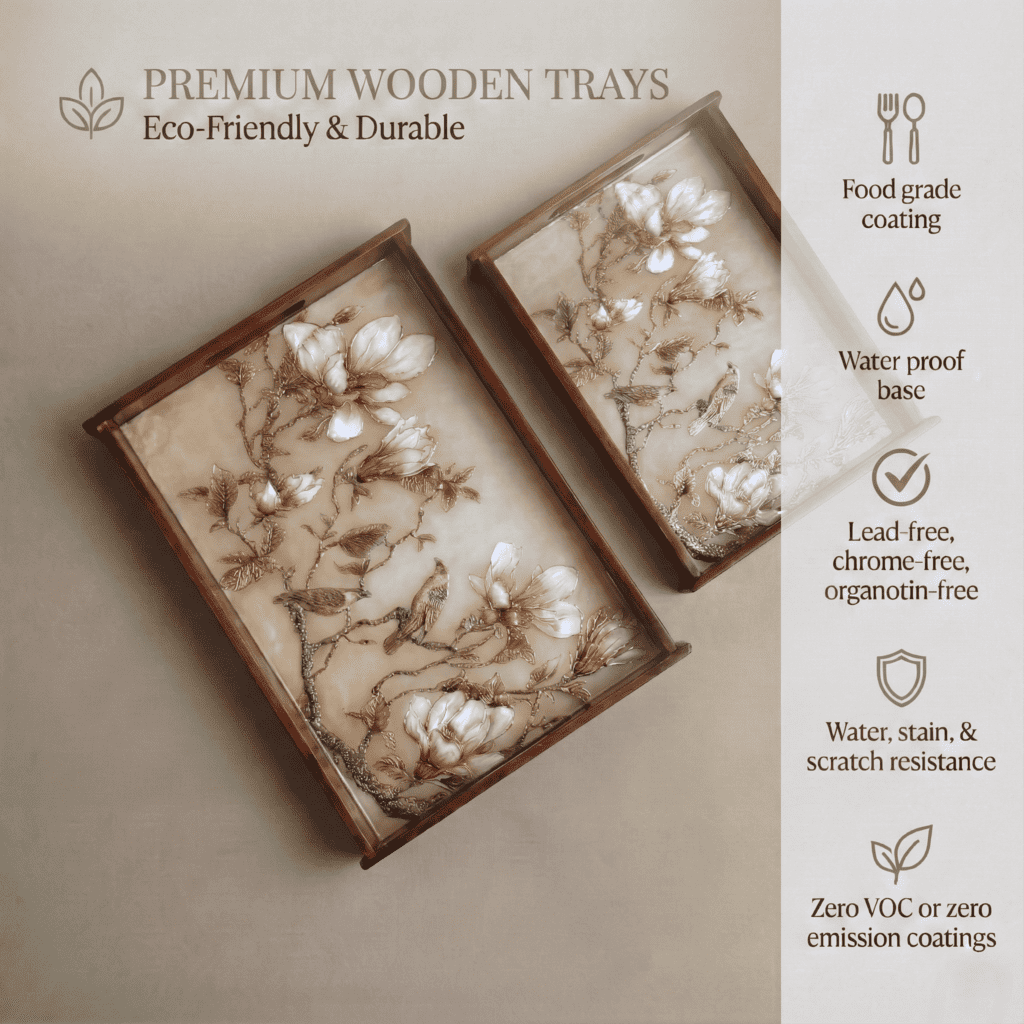 Magnolia Perch Wooden Serving Tray, Set of 2, Premium Teak Wood