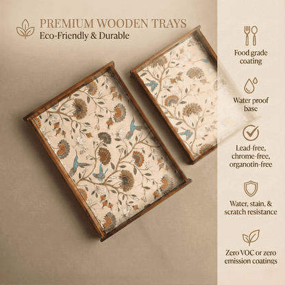 Gardenia Wooden Serving Tray, Set of 2, Premium Teak Wood