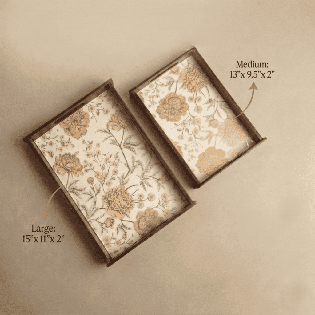 Golden Whisper Wooden Serving Tray, Set of 2, Premium Teak Wood